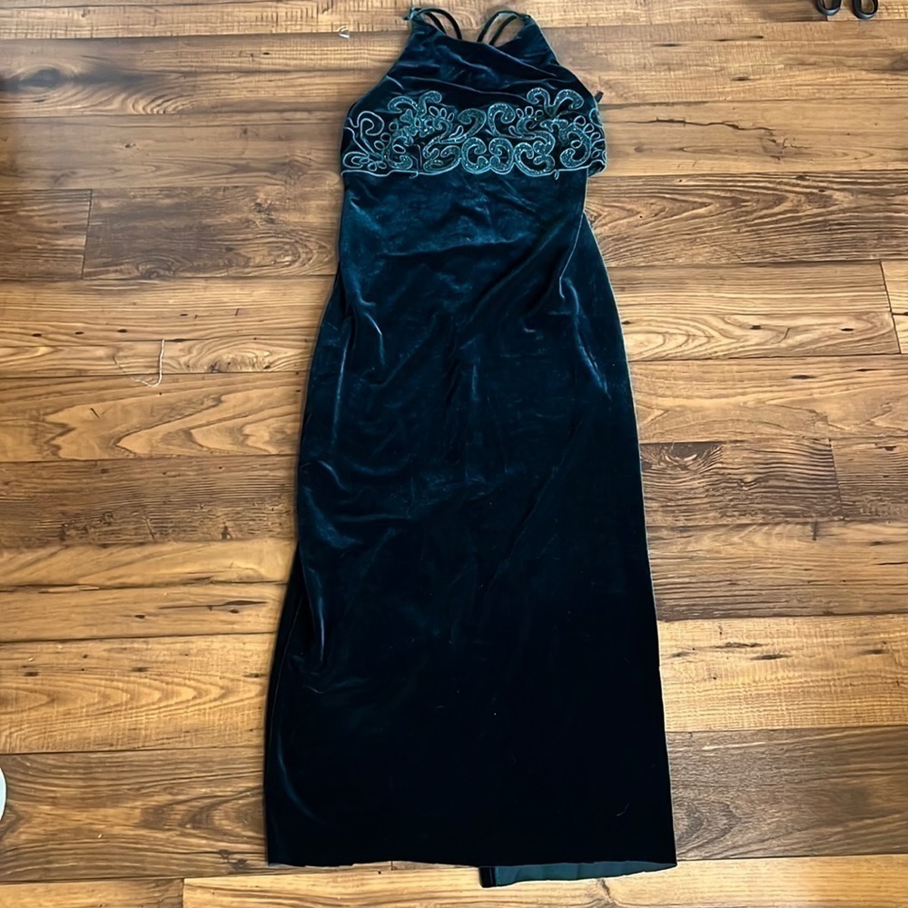 Dollar Vintage Dark Green Velvet Spaghetti Strap Dress SZ Medium
